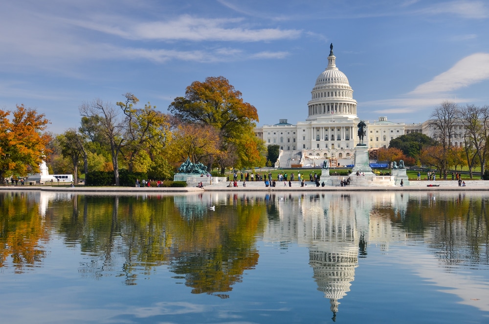 U.S. Capitol Building Seen During the Autumn in Washington, DC - Sun-Pull Wire