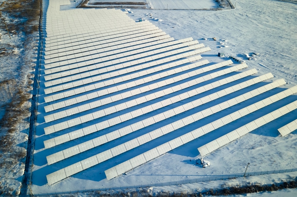 Snow Covered Solar Panels - Sun-Pull Wire (Photo via Shutterstock)