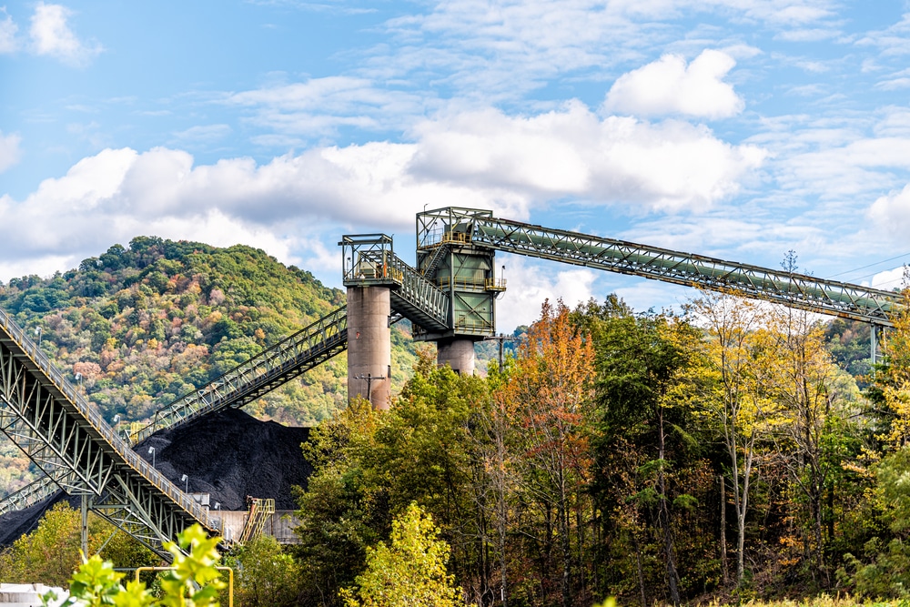A coal mining conveyor belt is seen at a mining facility in Charleston, West Virginia. (Photo via Shutterstock)